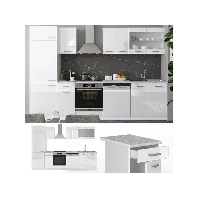 Siyah Beton ve Beyaz R-Line Mutfak Modeli - 300 cm - 186541