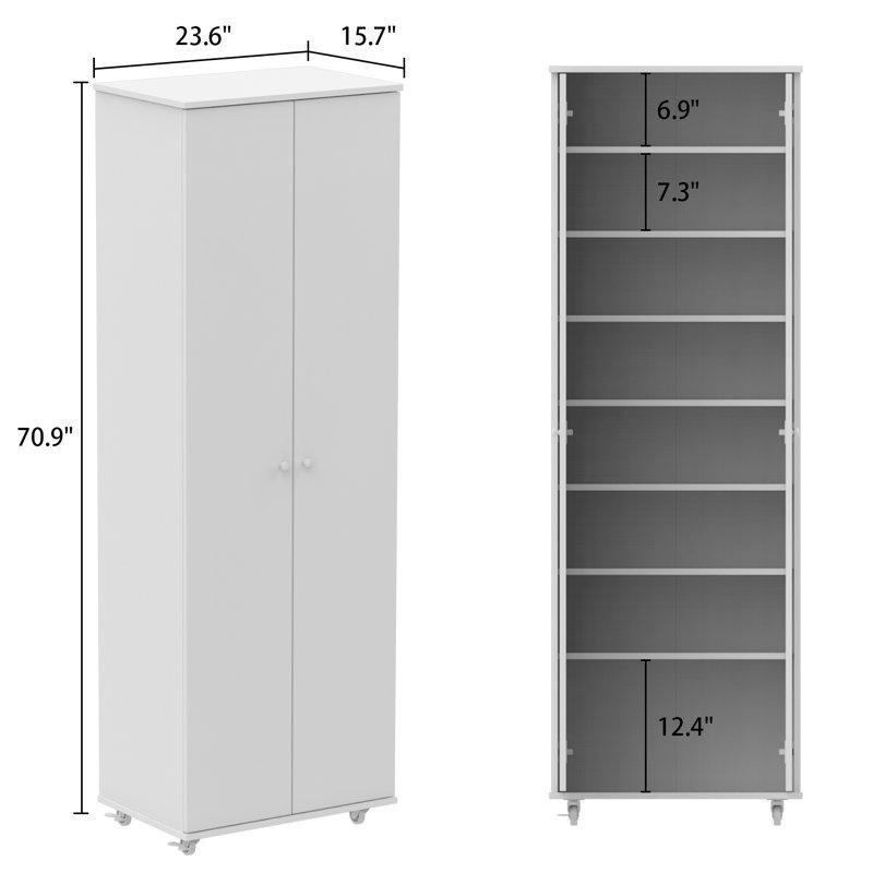 Siyah Beyaz Endüstriyel Ahşap 2 Kapaklı Tekerlekli Ayakkabılık Dolabı - 181x60x40 cm - 229531
