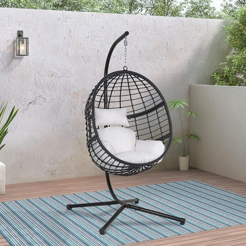 Siyah Beyaz Hasır Ayaklı Yumurta Tipi Tek Kişilik Balkon Salıncağı - 174585