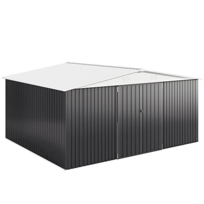 Siyah Beyaz Metal Güçlendirilmiş Çerçeveli Kilitlenebilir Bahçe Dolabı - 426x364 cm - 163399