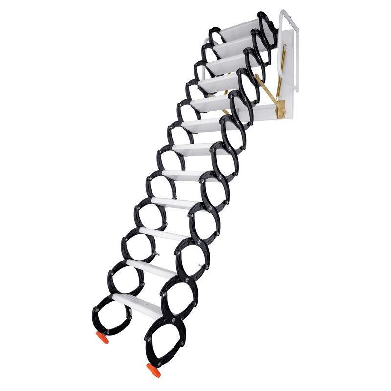 Siyah Beyaz Metal Katlanır Duvara Monte Çatı Merdiveni - 310 cm - 171554