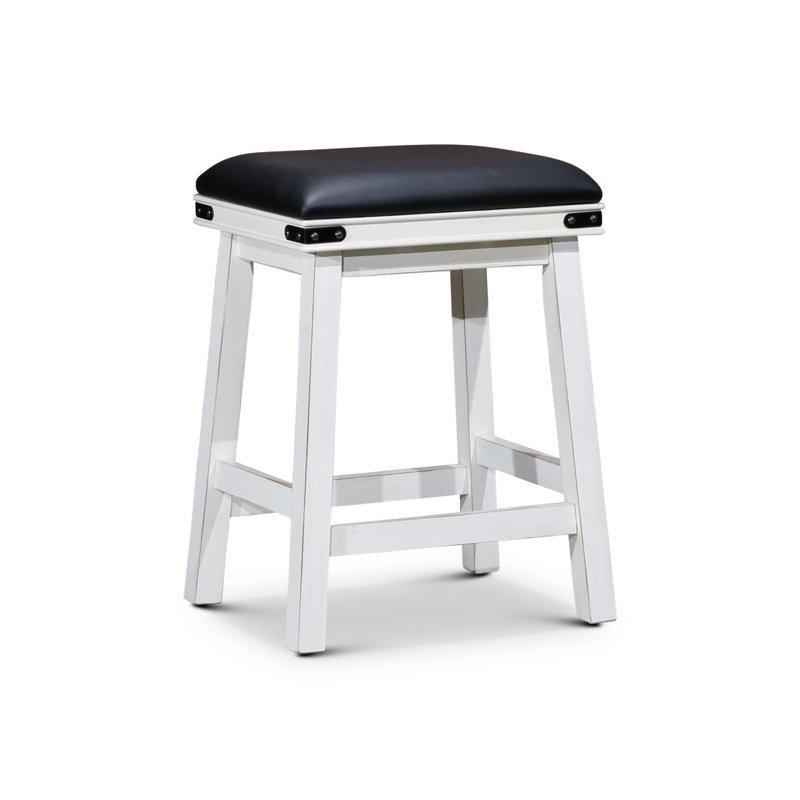 Siyah Beyaz Suni Deri Döşemeli Metal Ayak Korumalı Masif Ahşap Makyaj Masası Pufu - 61 cm - 233152