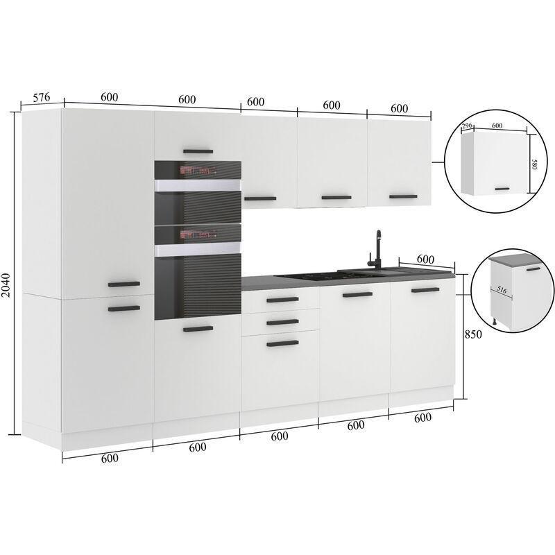 Siyah Beyaz Suntalam Yavaş Kapanır Tezgahlı Ankastre Mutfak Modeli - 300 cm - 186123