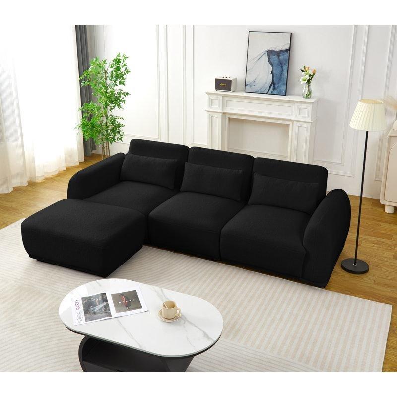 Siyah Bukle Kumaş Modüler Köşe Koltuk Takımı - 257 cm - 193875