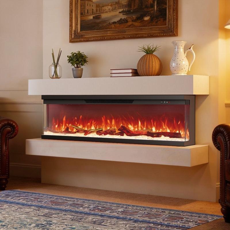 Siyah Cam 3 Taraflı Akıllı Alexa Kontrollü Elektrikli Şömine - 128 cm - 184194