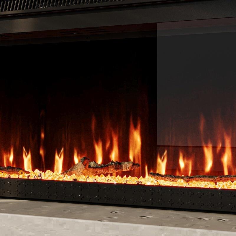 Siyah Cam 3 Taraflı Akıllı Wi-Fi Kontrollü Isıtıcılı Elektrikli Şömine - 127 cm - 184091