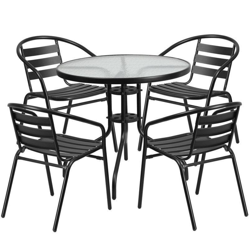 Siyah Cam Metal Yuvarlak İstiflenebilir Bahçe Masa Takımı - 81 cm - 214643