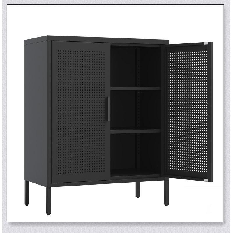 Siyah Çelik 2 Kapaklı 2 Ayarlanabilir Raflı Kilitli Ayakkabılık - 102x81x41 cm - 227019