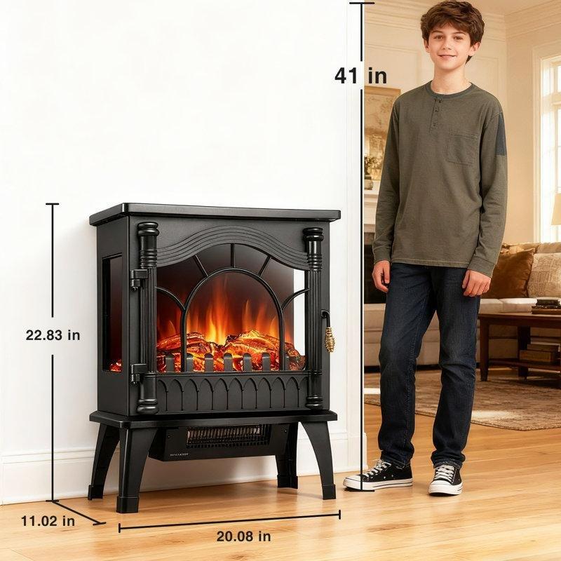 Siyah Çelik 3 Taraflı 180 Derece Alev Efektli Portatif Elektrikli Şömine - 51x28x58 cm - 183950