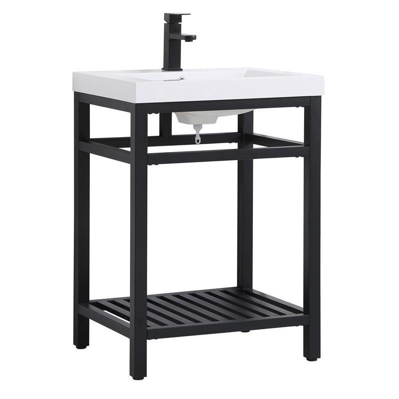 Siyah Çelik Açık Raflı Entegre Lavabolu Banyo Dolabı - 61 cm - 199984