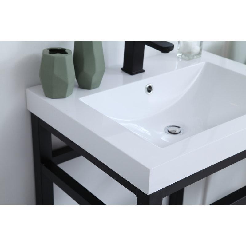 Siyah Çelik Açık Raflı Entegre Lavabolu Banyo Dolabı - 61 cm - 199984