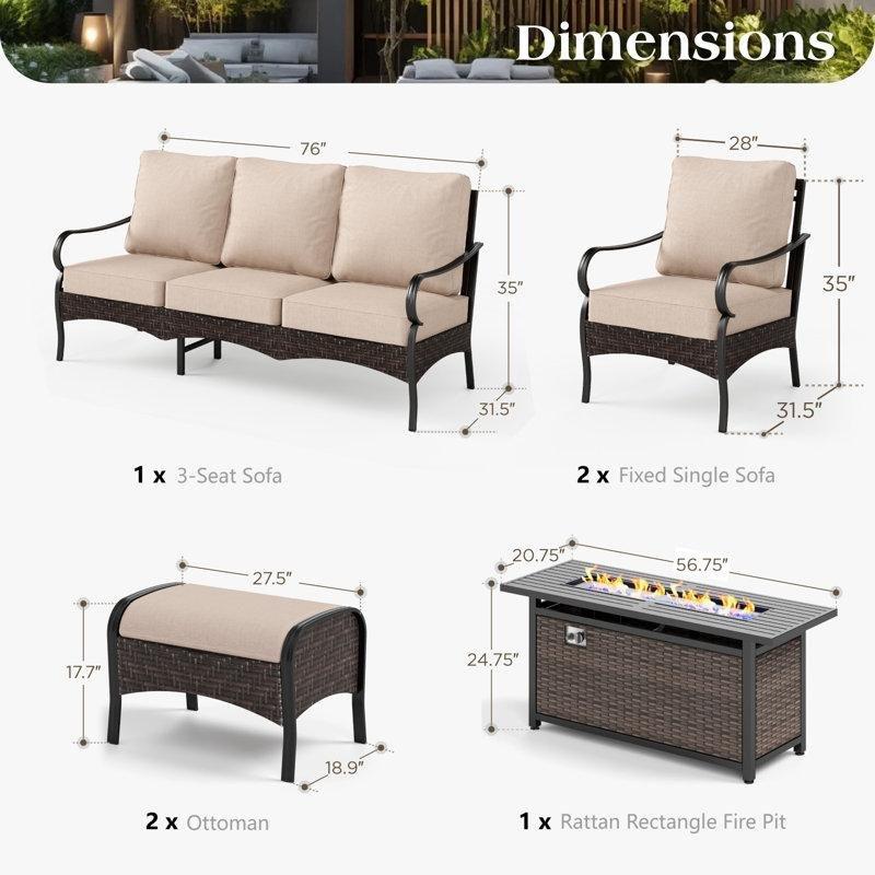 Siyah Çelik Ateş Çukurlu Rattan Detaylı 7 Kişilik Bahçe Takımı - 210788