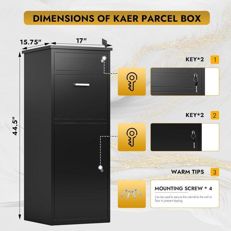 Siyah Çelik Ayaklı Kilitli Büyük Paket Posta Kutusu - 114x43x41 cm - 166087