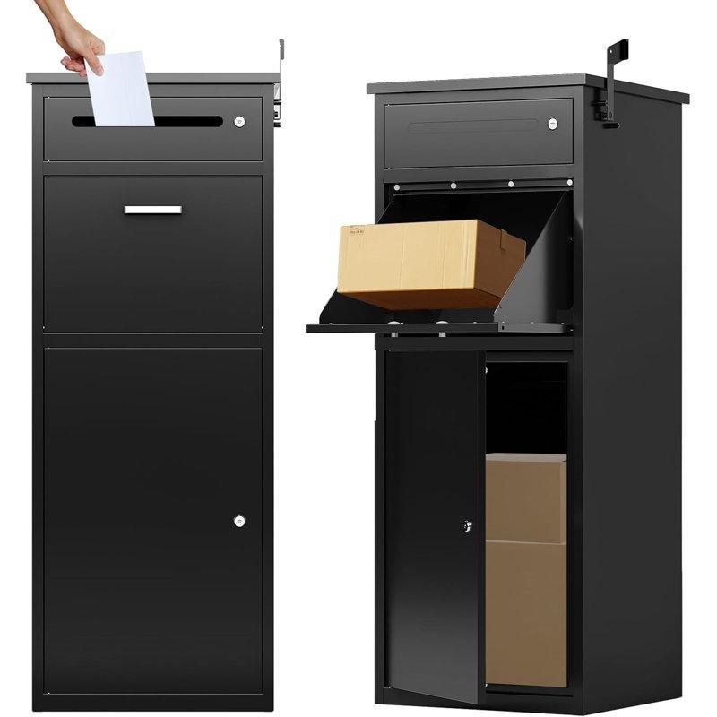 Siyah Çelik Ayaklı Kilitli Büyük Paket Posta Kutusu - 114x43x41 cm - 166087