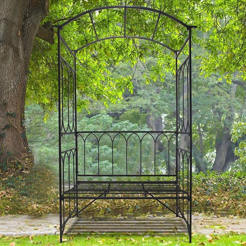 Siyah Çelik Banklı Sarmaşık Destekli Bahçe Kemeri - 204x115 cm - 178857