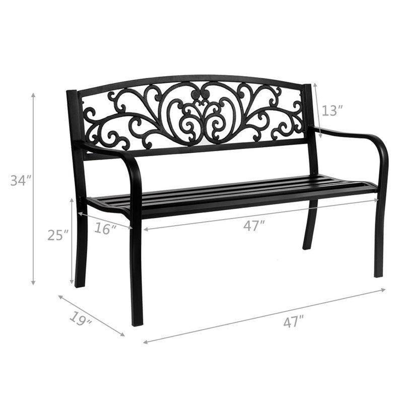 Siyah Çelik Çiçek Desenli Minderli Bahçe Bankı - 127 cm - 172470
