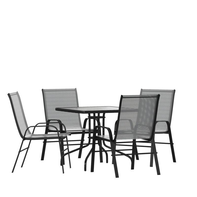 Siyah Çelik Dalgalı Cam Tablalı ve İstiflenebilir Bahçe Masa Takımı - 81x81 cm - 214325