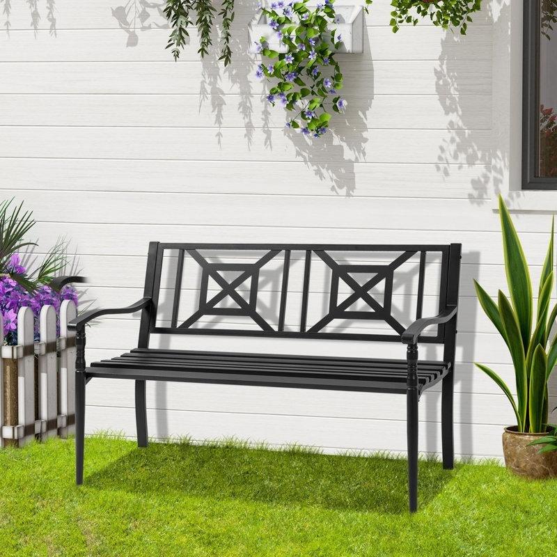Siyah Çelik Desenli Sırtlıklı Bahçe Bankı - 129 cm - 172128