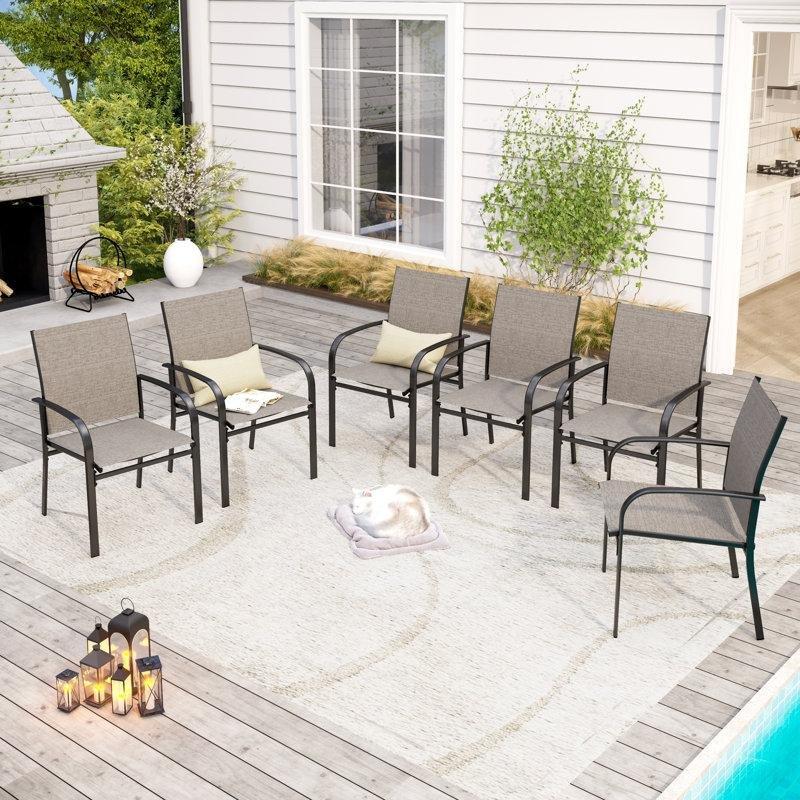 Siyah Çelik Ergonomik Kollu 6lı Bahçe Sandalyesi Seti - 174957