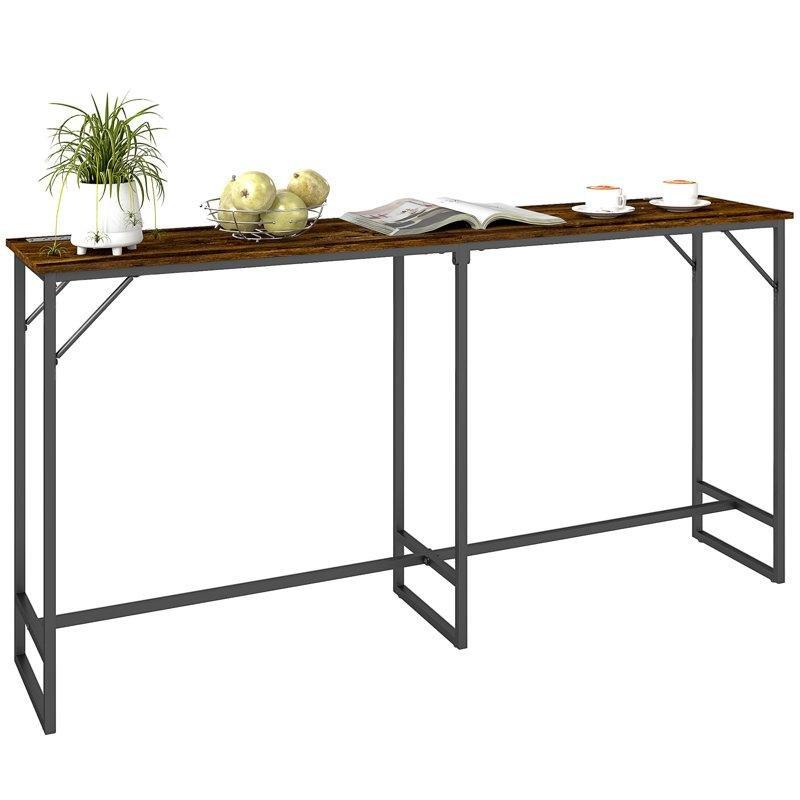 Siyah Çelik İskeletli Endüstriyel Ahşap Dahili Şarj Üniteli Bar Masası - 179x40x90 cm - 231699