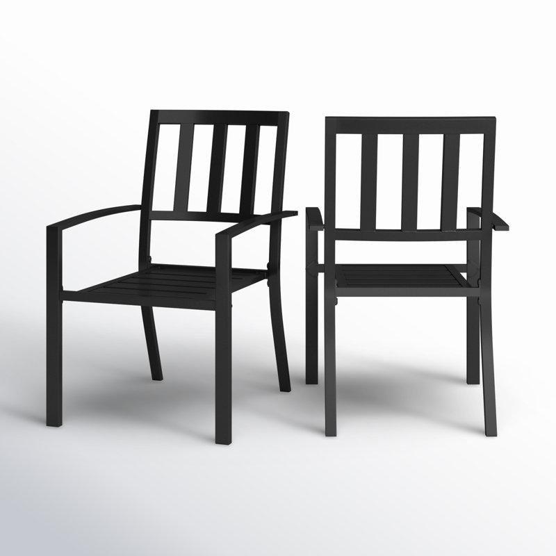 Siyah Çelik İstiflenebilir Kollu Bahçe Sandalyesi 2li Set - 173497