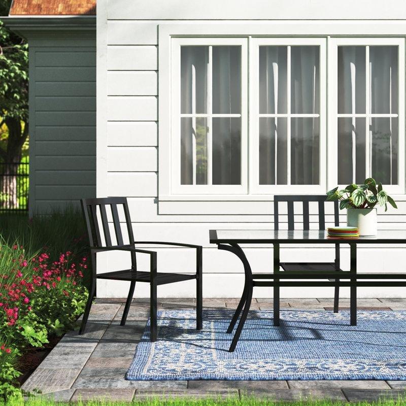 Siyah Çelik İstiflenebilir Kollu Bahçe Sandalyesi 2li Set - 173497
