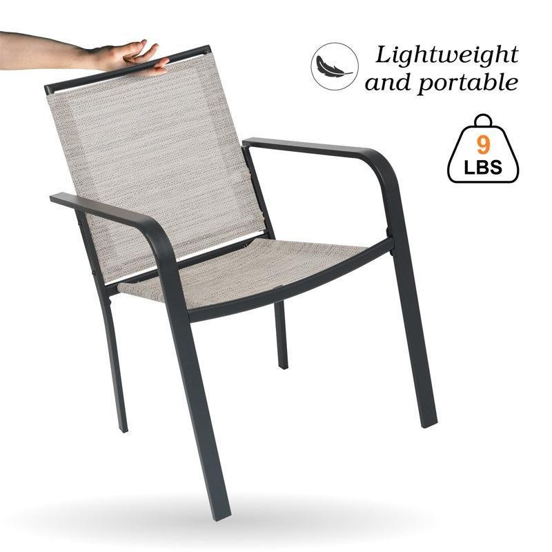 Siyah Çelik İstiflenebilir Sandalyeli Şemsiye Delikli Yuvarlak Bahçe Masa Takımı - 122 cm - 214246