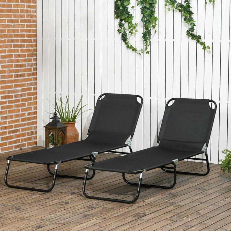 Siyah Çelik Katlanır 5 Kademeli 2li Set Şezlong - 188 cm - 171207