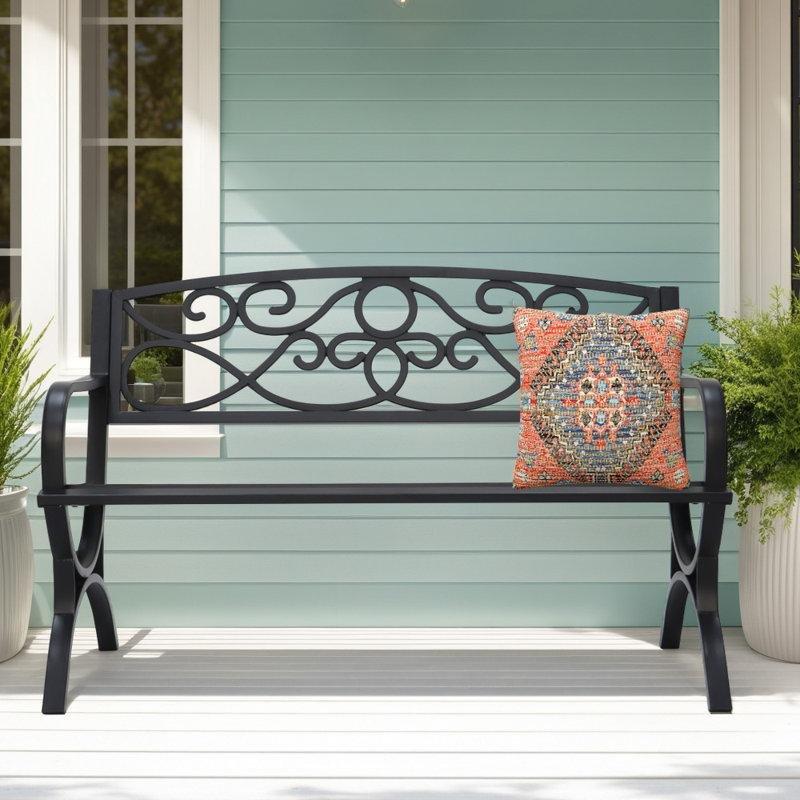 Siyah Çelik Kıvrımlı Sırtlı Bahçe Bankı - 127 cm - 173338