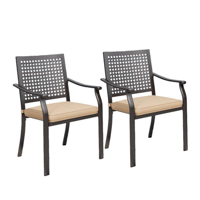 Siyah Çelik Minderli İstiflenebilir Kollu Bahçe Sandalyesi - 2li Set - 173754