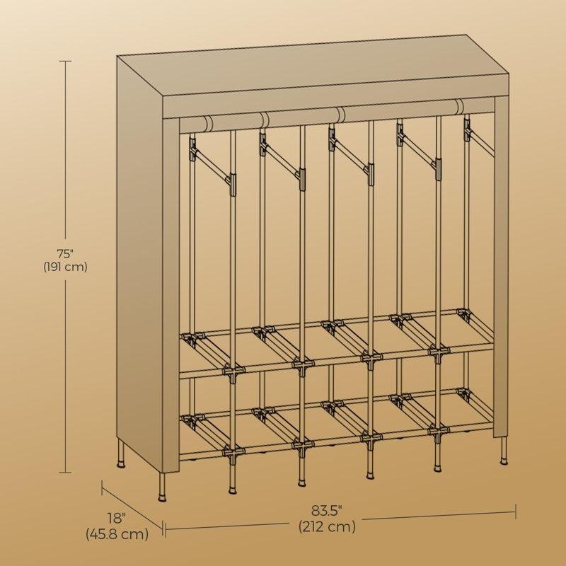 Siyah Çelik Profilli 10 Raflı 5 Askılıklı Portatif Bez Dolap - 212x46x191 cm - 182964