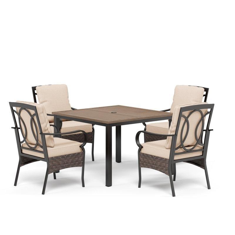 Siyah Çelik Rattan Detaylı Minderli Kare Bahçe Masa Takımı - 215856