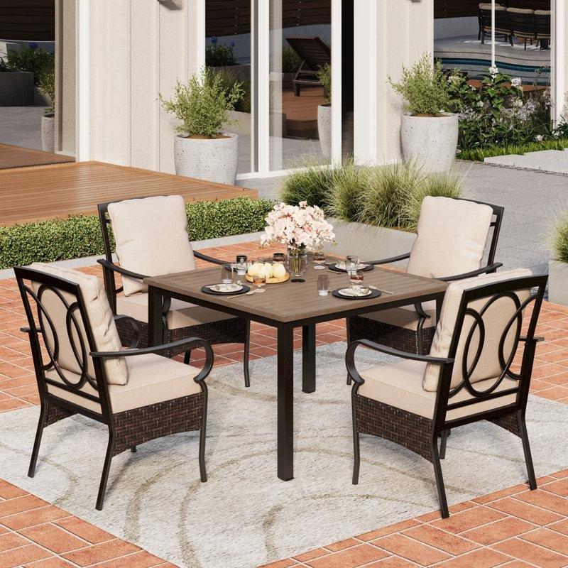 Siyah Çelik Rattan Detaylı Minderli Kare Bahçe Masa Takımı - 215856