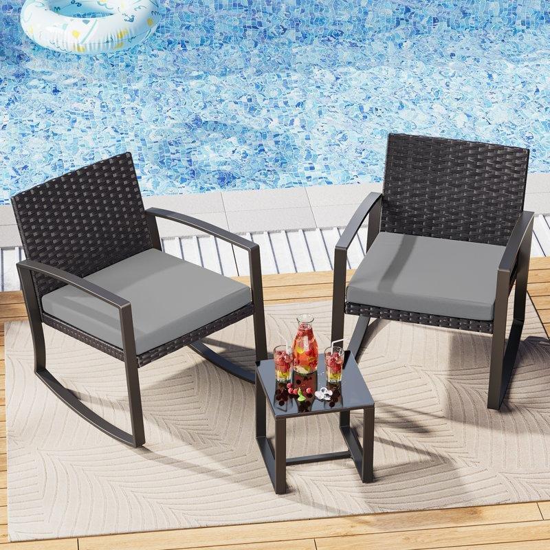 Siyah Çelik Rattan Örgü Sallanır Minderli Bahçe Takımı - 212396