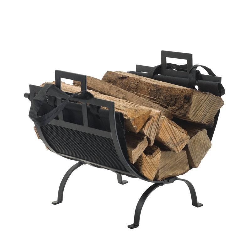 Siyah Çelik Taşıma Çantalı Şömine Odunluk - 44 cm - 188397
