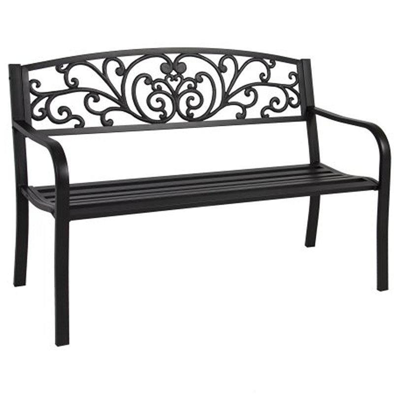 Siyah Çelik Toz Boyalı Çiçek Desenli Bahçe Bankı - 127 cm - 172068