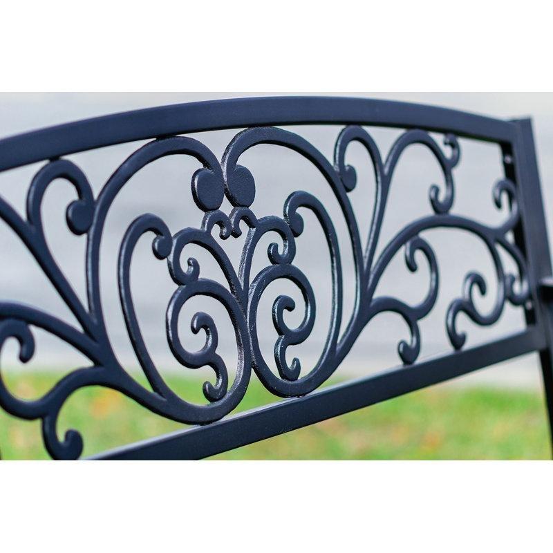 Siyah Çelik Toz Boyalı Çiçek Desenli Bahçe Bankı - 127 cm - 172068