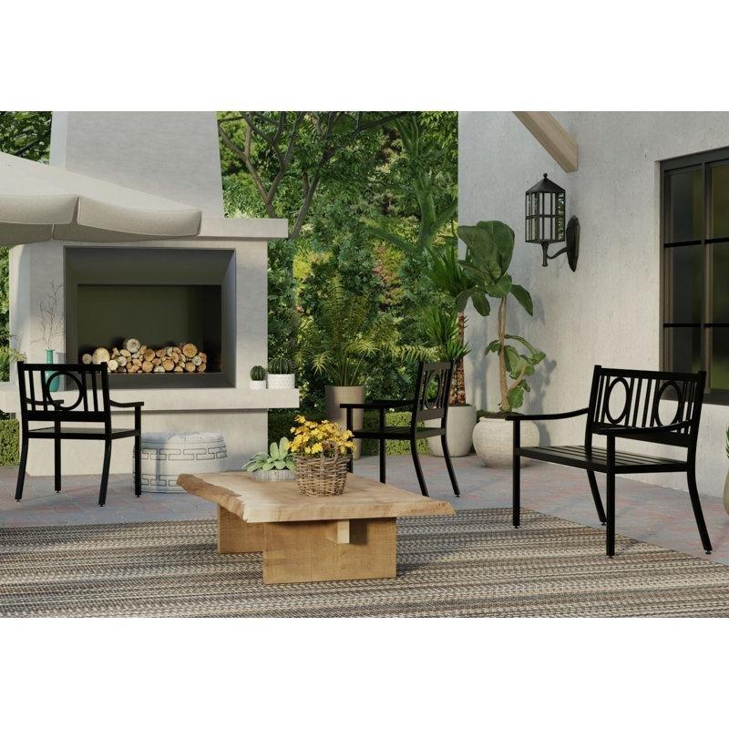 Siyah Çelik Toz Boyalı İki Kişilik Modern Bahçe Bankı - 115 cm - 172064