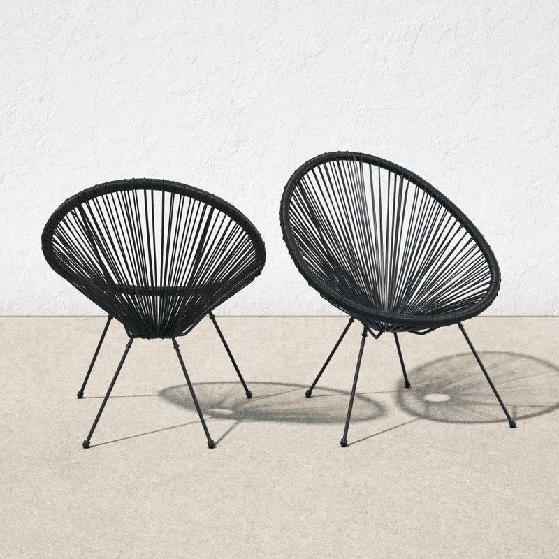 Siyah Çelik ve Rattan 2li Set Hamak Örgü Bahçe Sandalyesi - 173915