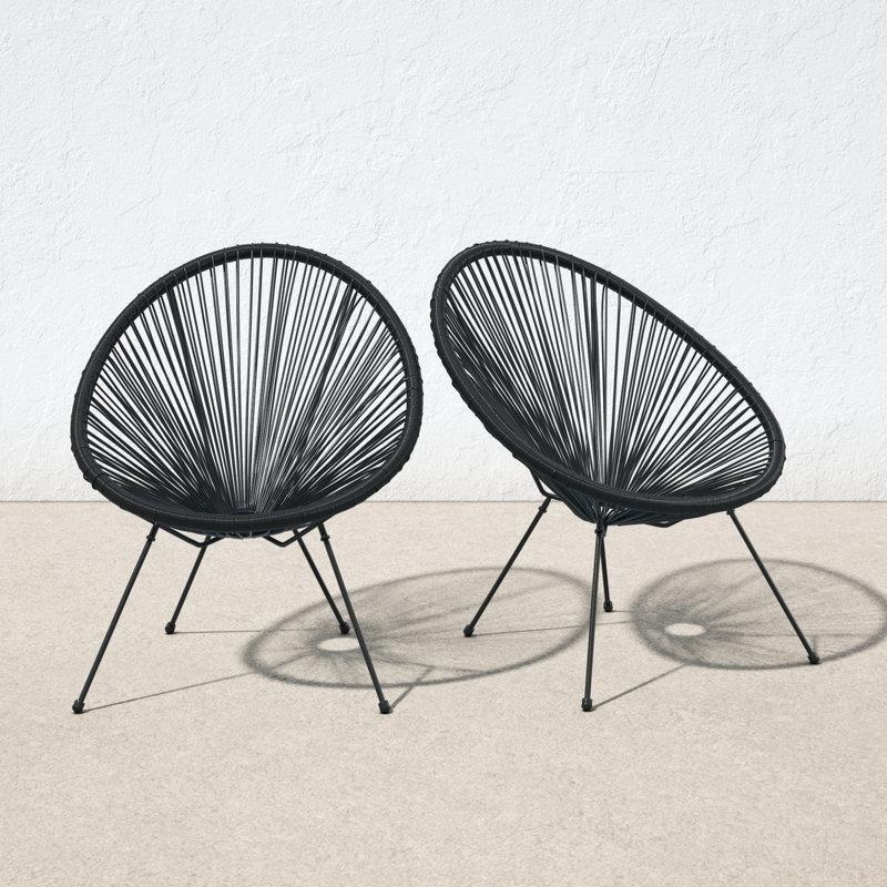 Siyah Çelik ve Rattan 2li Set Hamak Örgü Bahçe Sandalyesi - 173915