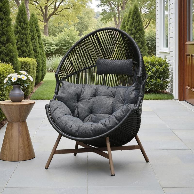 Siyah Çelik ve Rattan Minderli Papasan Bahçe Sandalyesi - 174950
