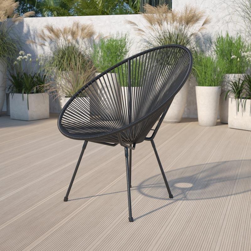 Siyah Çelik ve Rattan Papasan Bungee Sepet Tasarım Bahçe Sandalyesi - 173386 Siyah Çelik ve Rattan Papasan Bungee Sepet Tasarım Bahçe Sandalyesi - 173386