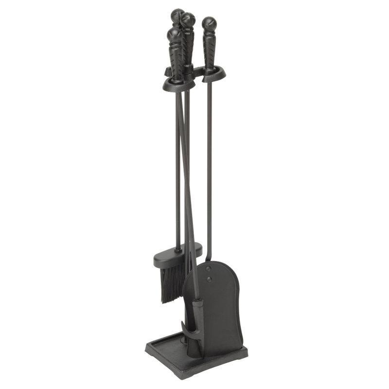 Siyah Çelik Yuvarlak Kulplu Kare Tabanlı Şömine Maşa Takımı - 69 cm - 188422