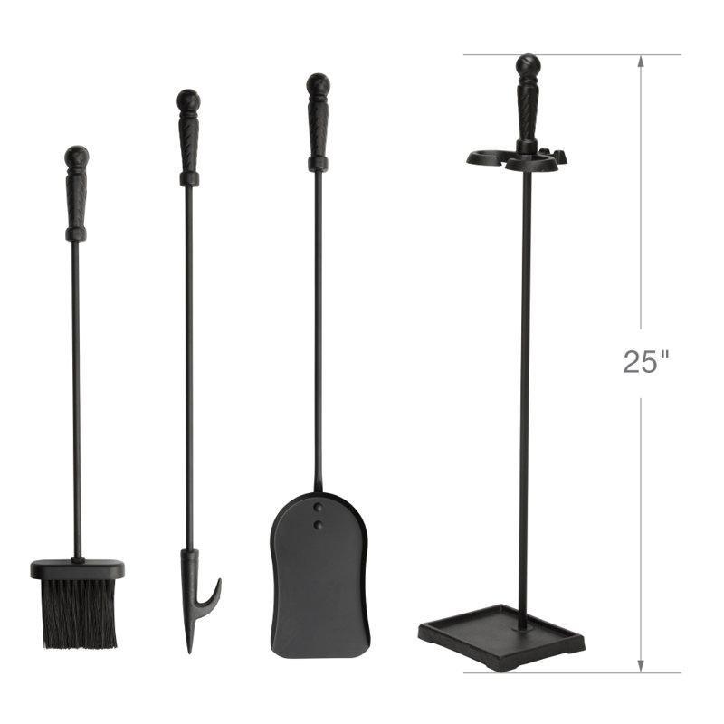 Siyah Çelik Yuvarlak Kulplu Kare Tabanlı Şömine Maşa Takımı - 69 cm - 188422