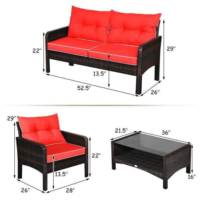 Siyah Çerçeveli Kahverengi Rattan Minderli 4 Kişilik Bahçe Takımı - 209331