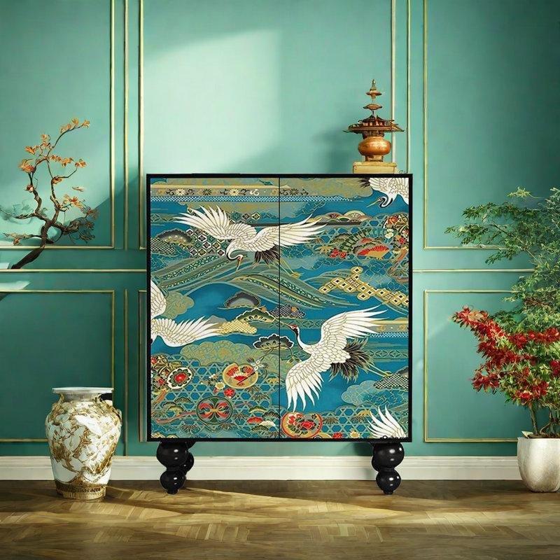 Siyah Ceviz Turna Desenli Pirinç Kulplu Ayakkabılık Dolabı - 90x40x111 cm - 227784