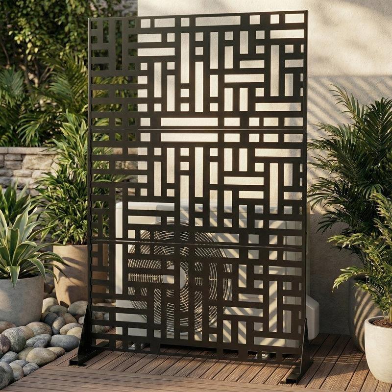 Siyah Demir 3 Panelli Ayaklı Bahçe Paravanı - 183x120 cm - 172738