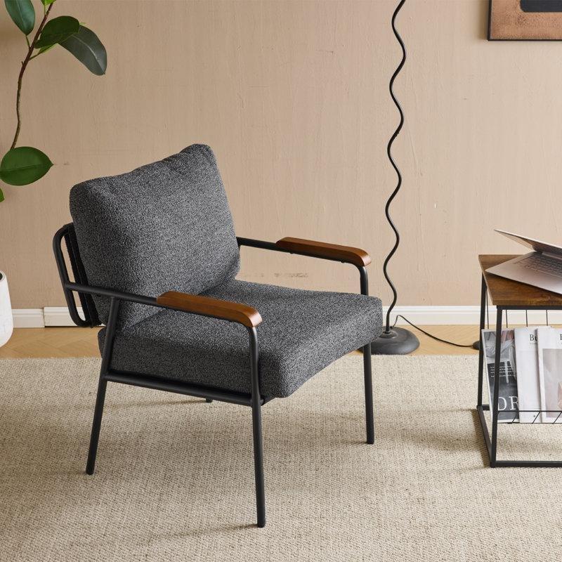 Siyah Demir Ayaklı Keten Kumaş Modern Tekli Koltuk - 202646