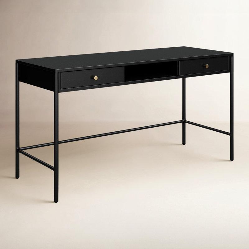 Siyah Demir Çift Çekmeceli Vintage Çalışma Masası - 148x56 cm - 234145