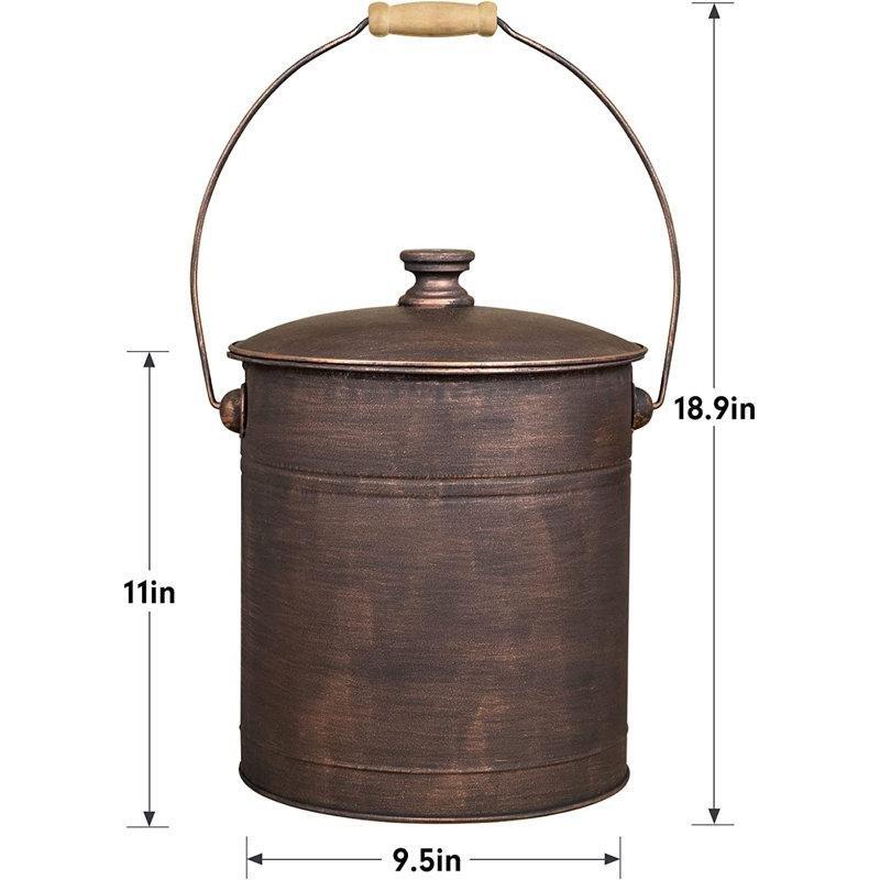 Siyah Demir Kapaklı Ahşap Kulplu Kül Kovası - 33 cm - 188447